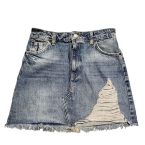 TOPSHOP Perfectly Distressed Blue Denim Skirt, Size 4 NWT
